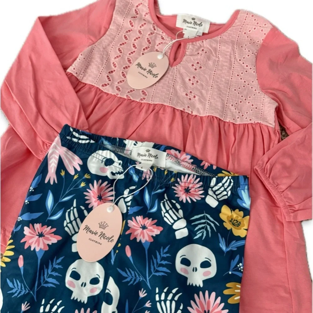NWT Boutique Pink and Blue Sugar Skull Halloween Outfit - Size 4T (L) - Picture 2 of 2